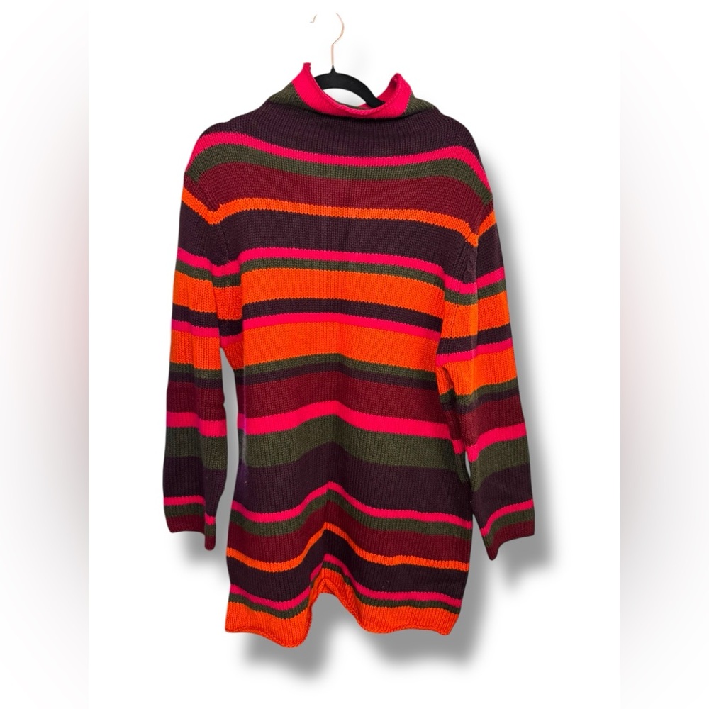 Vintage 90s Sz 1X Deane & White Striped Multicolor Sweater EVC‎ Lambs Wool